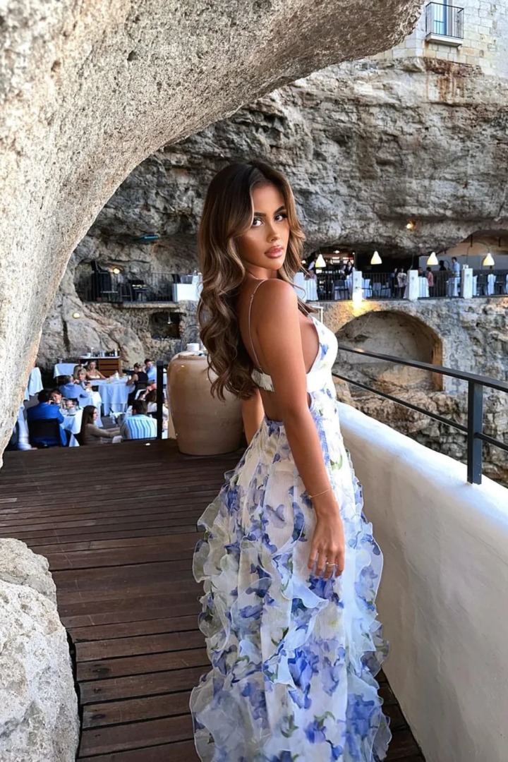 Florentia™ – Floral Maxi Dress with Layered Skirt