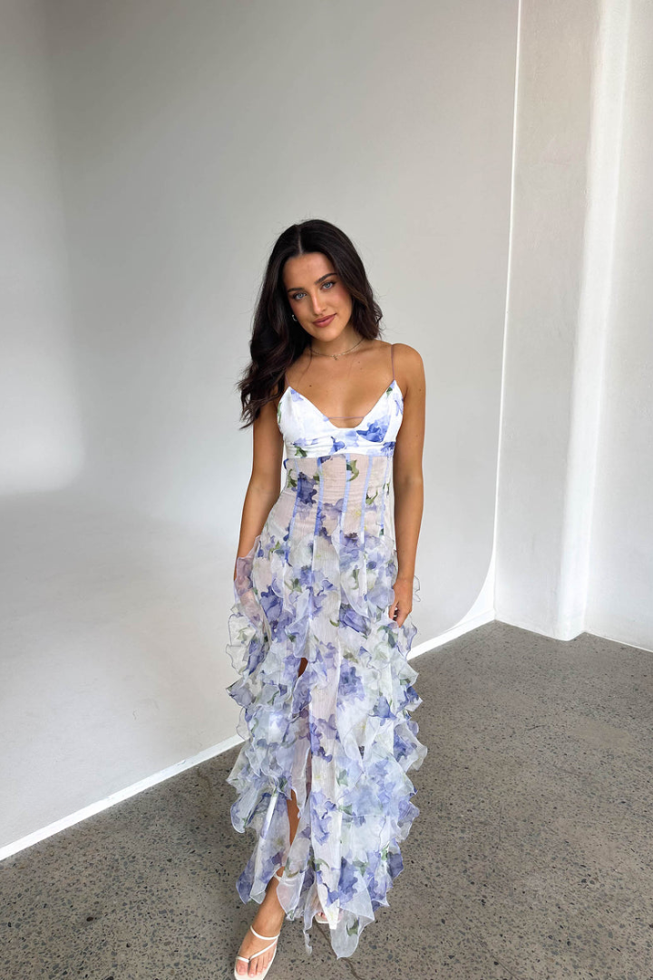 Florentia™ – Floral Maxi Dress with Layered Skirt