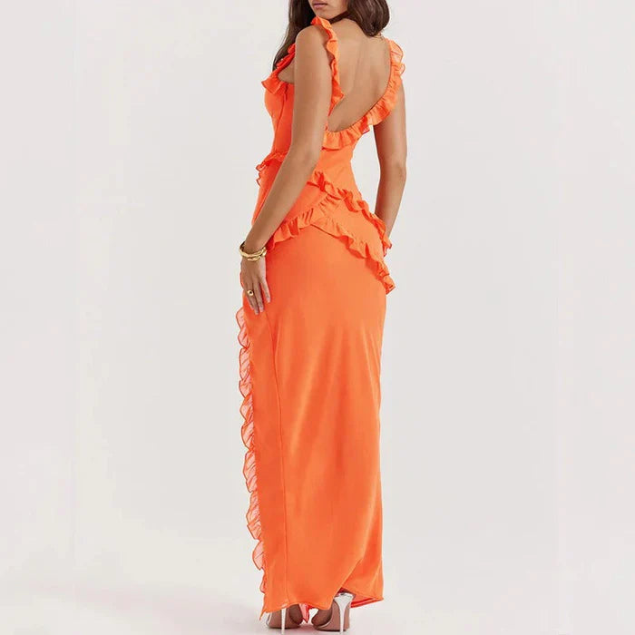 Riana™ Flowing Dress with Ruffles and Water Neckline