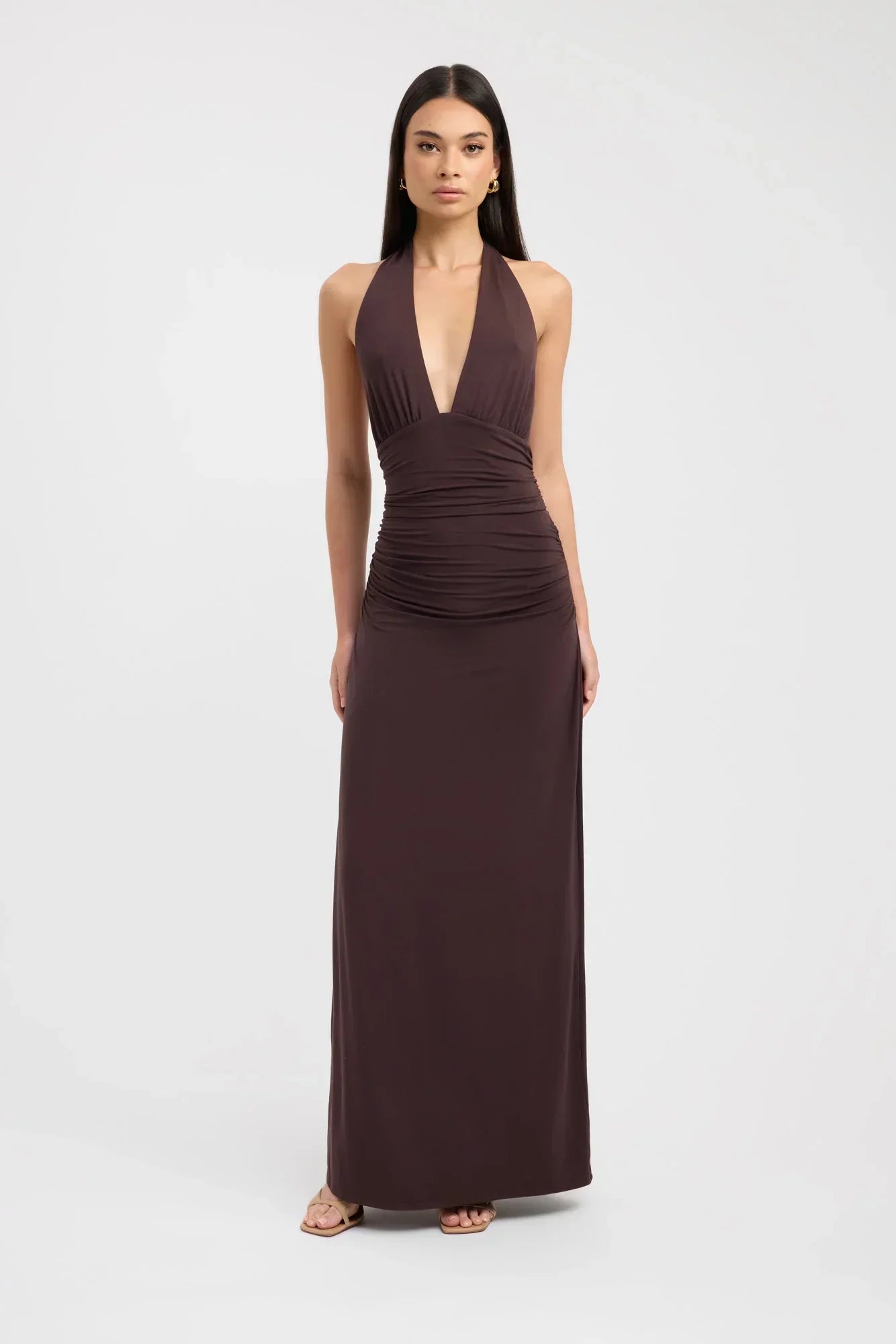 Serena™ – Elegant Maxi Dress with V-Neck and Ruching