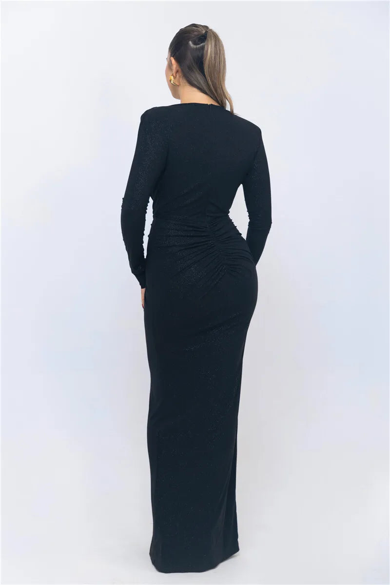 Veronika™ | Shiny Bodycon Dress with Deep Neckline