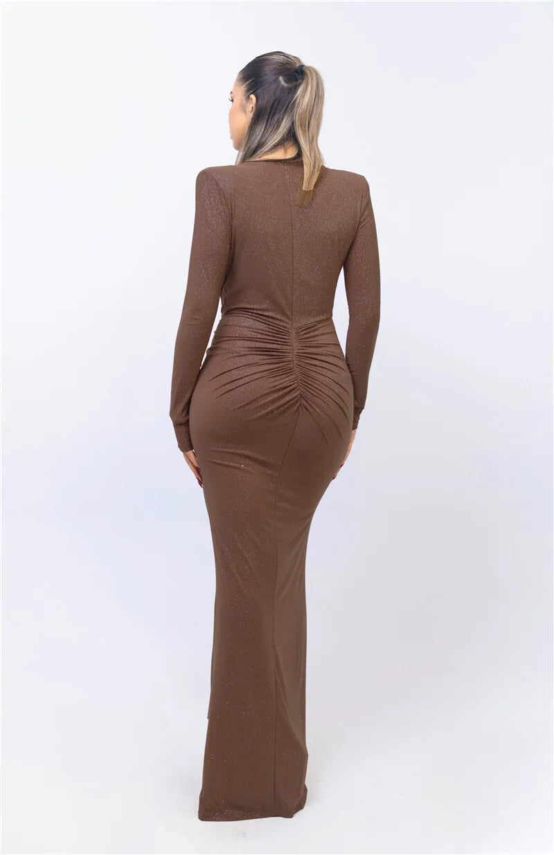 Veronika™ | Shiny Bodycon Dress with Deep Neckline