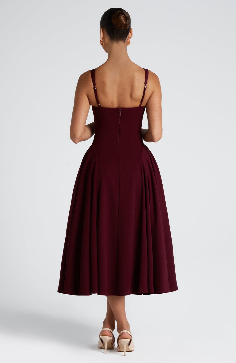 Marivelle™ – Cherry Midi Dress with Pleated Panels