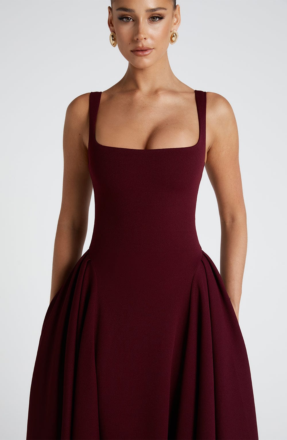 Marivelle™ – Cherry Midi Dress with Pleated Panels