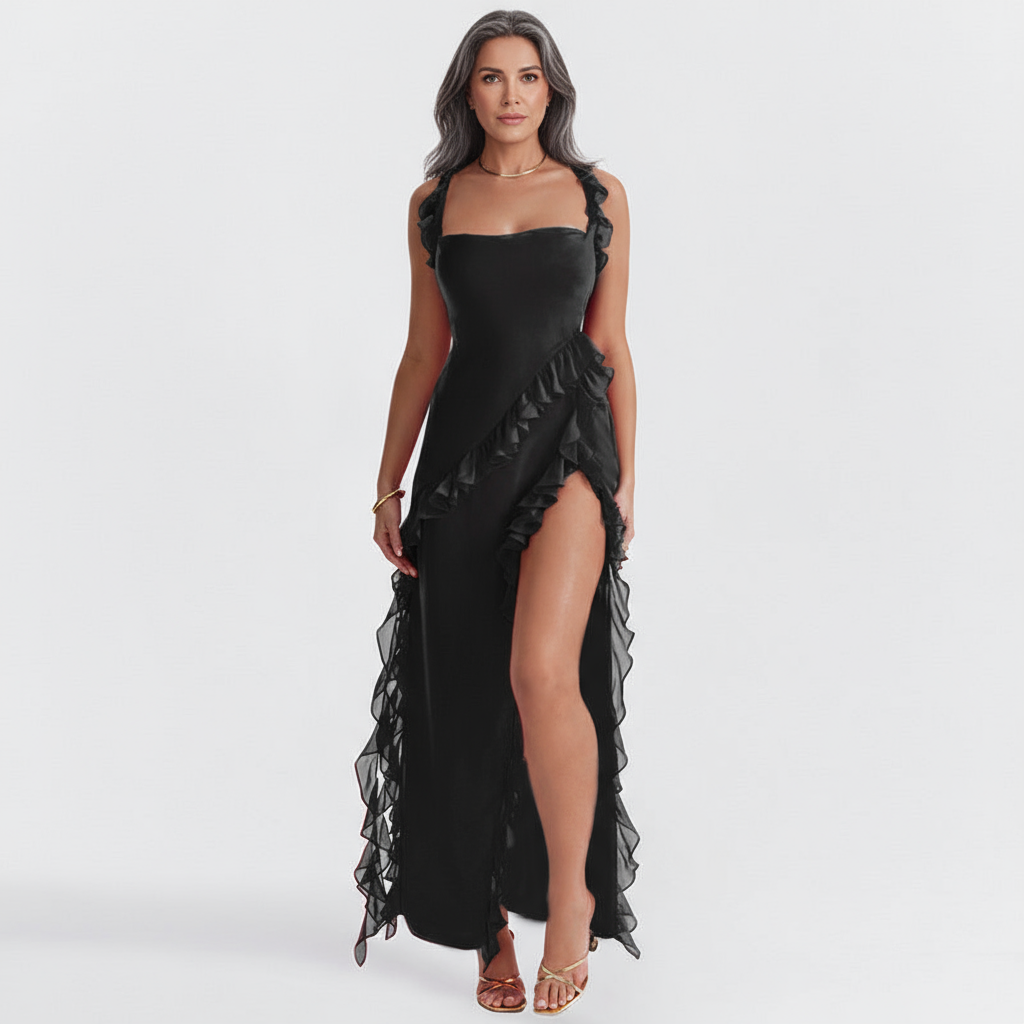 Riana™ Flowing Dress with Ruffles and Water Neckline