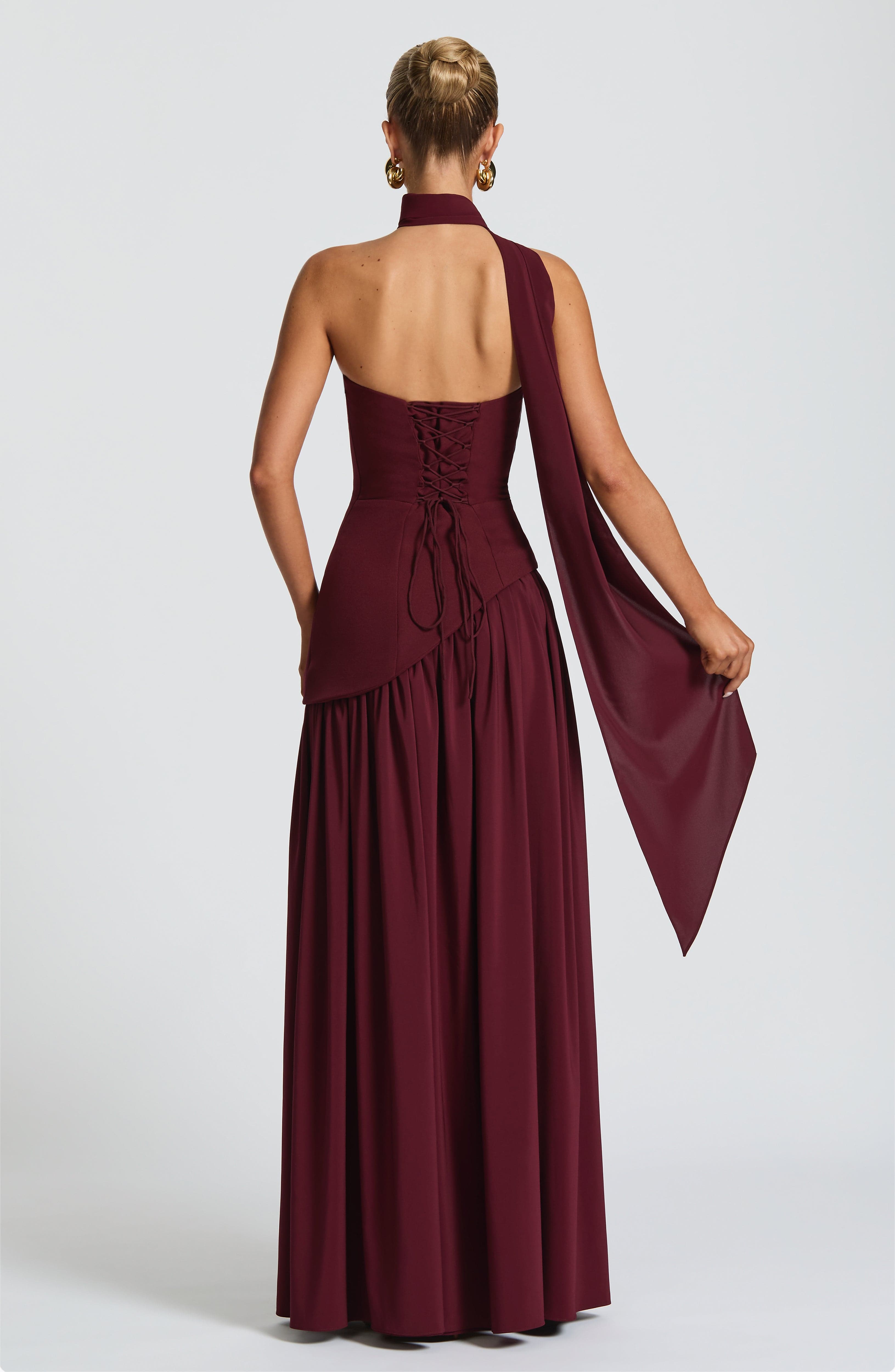 Samira™ – Burgundy Maxi Strapless Dress with Slit