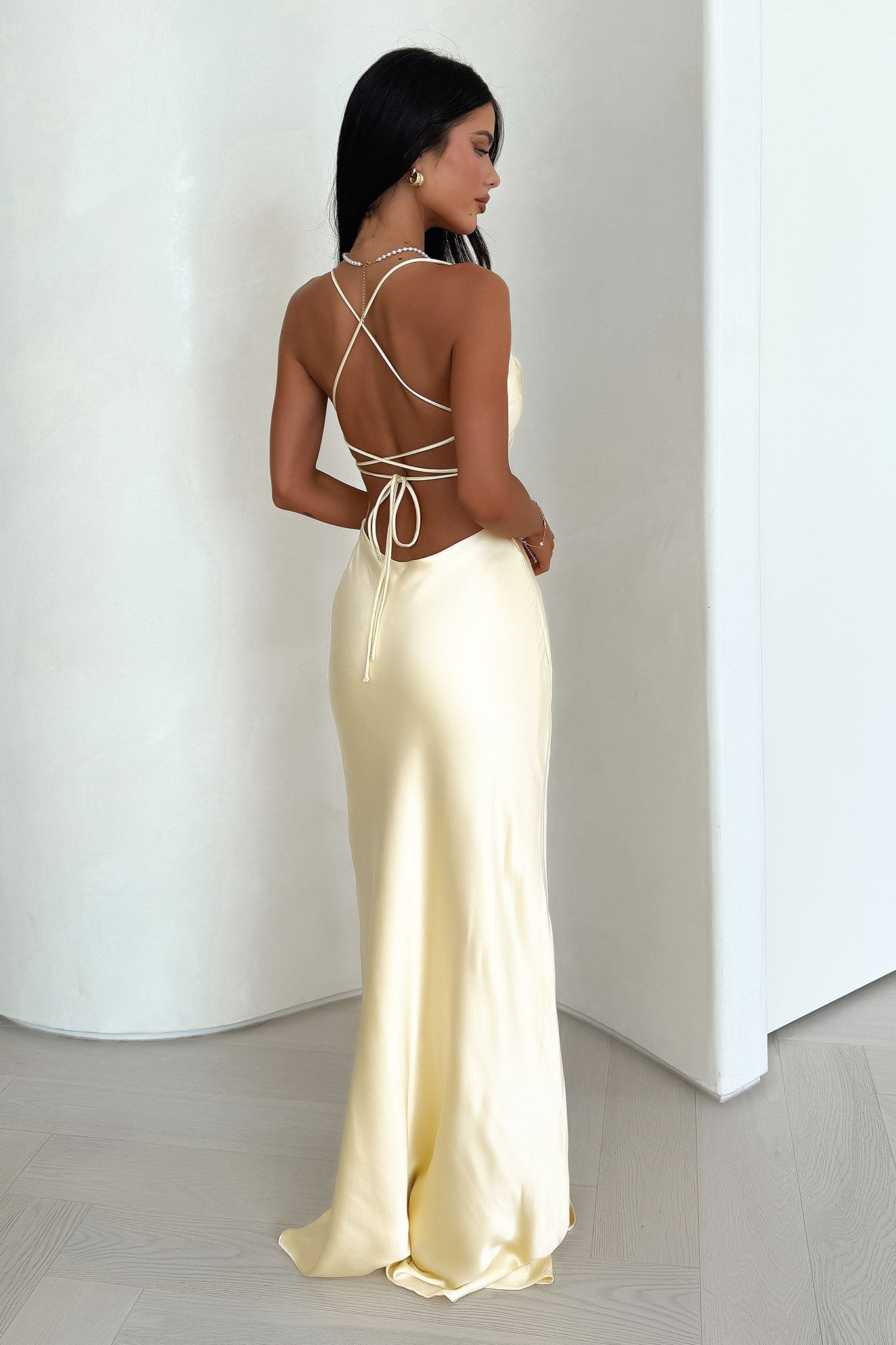 Celestina™ – Satin Maxi Dress with Water Neckline